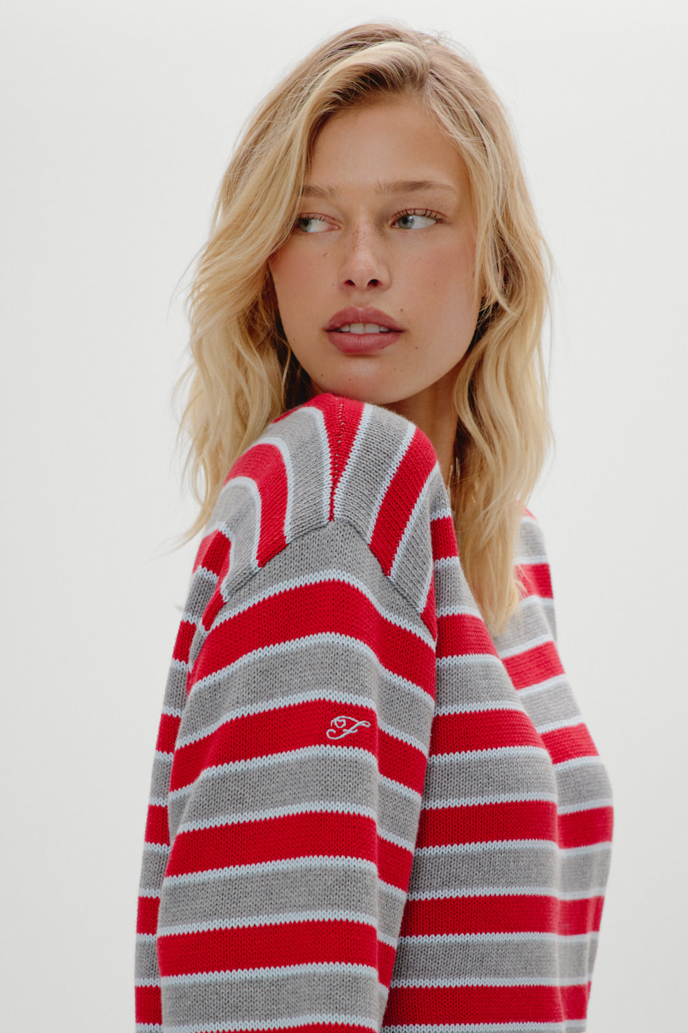 Sloane Oversized Knit Sweater - Cloud Cover Stripe