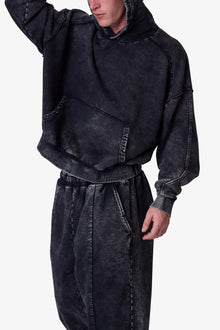 Frayed Seam Acid Wash Hoodie | Black
