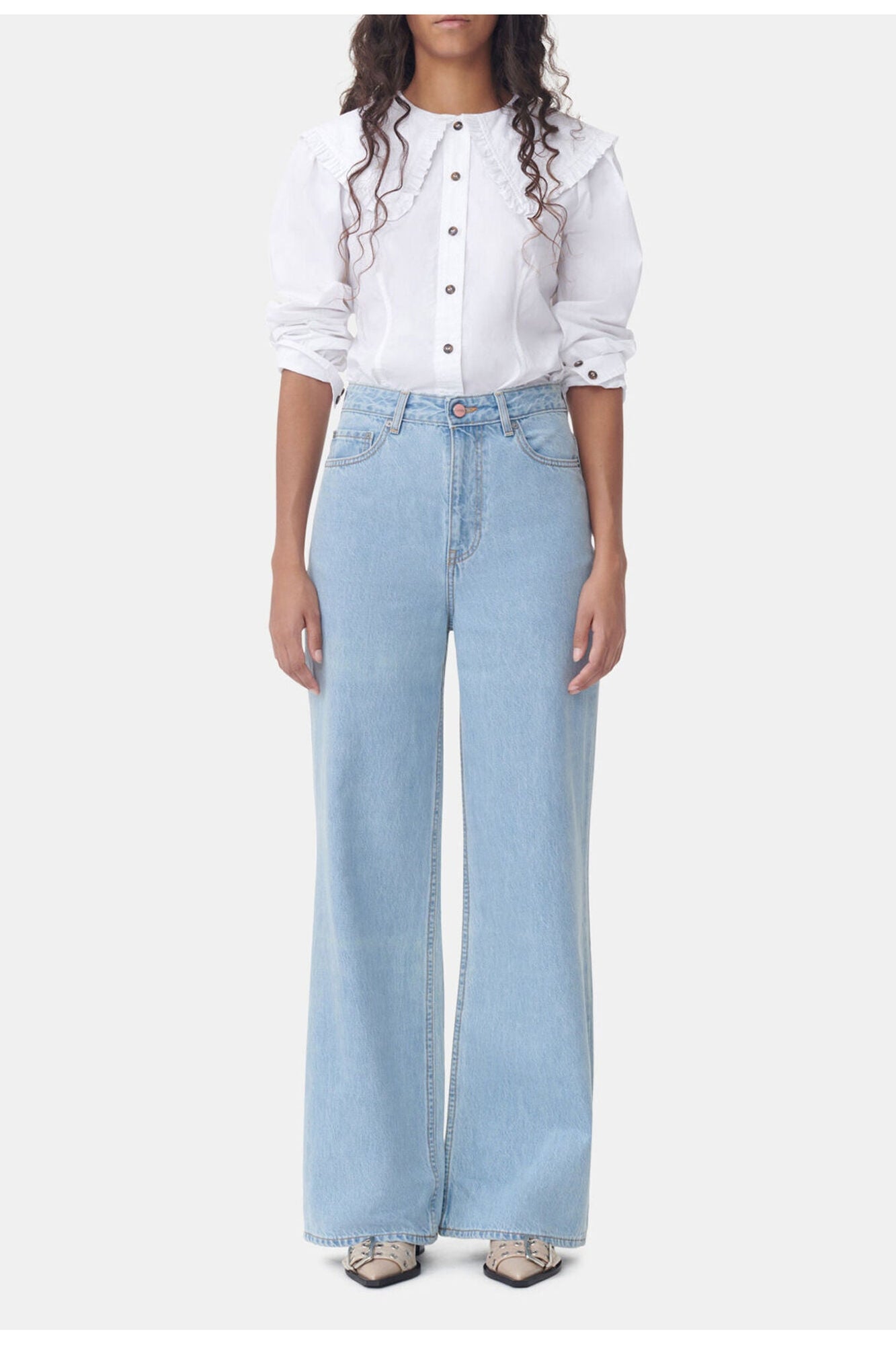 Frill Collar Poplin Shirt | Bright White
