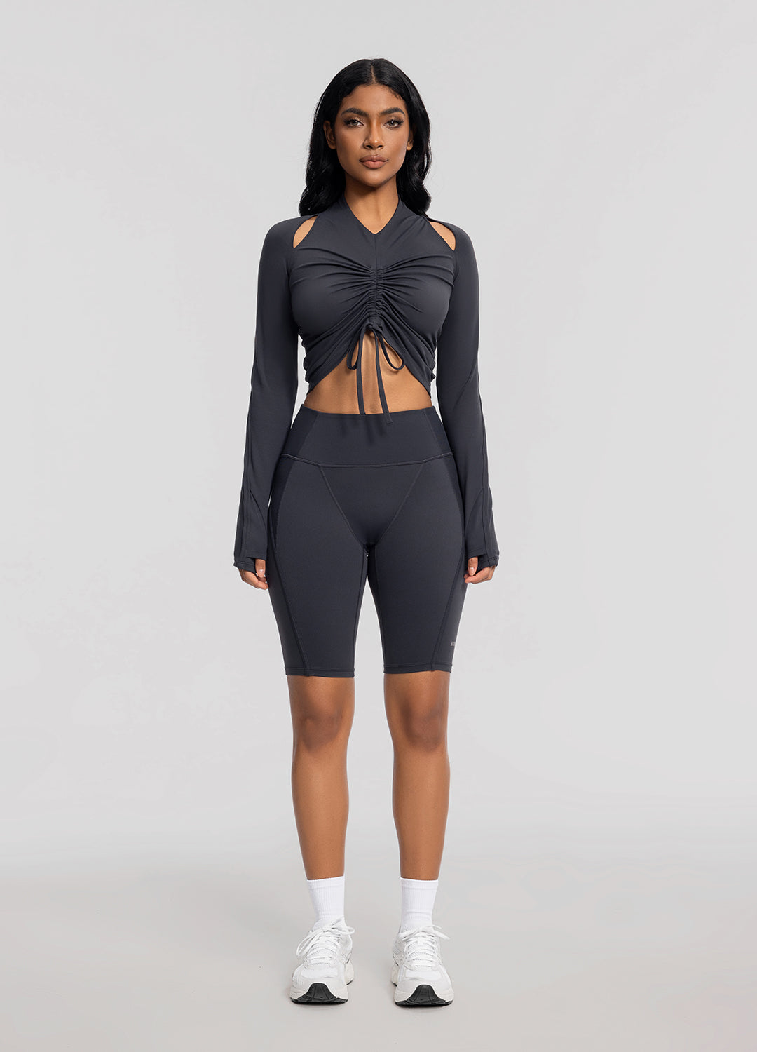Drawstring Crop Top | Charcoal