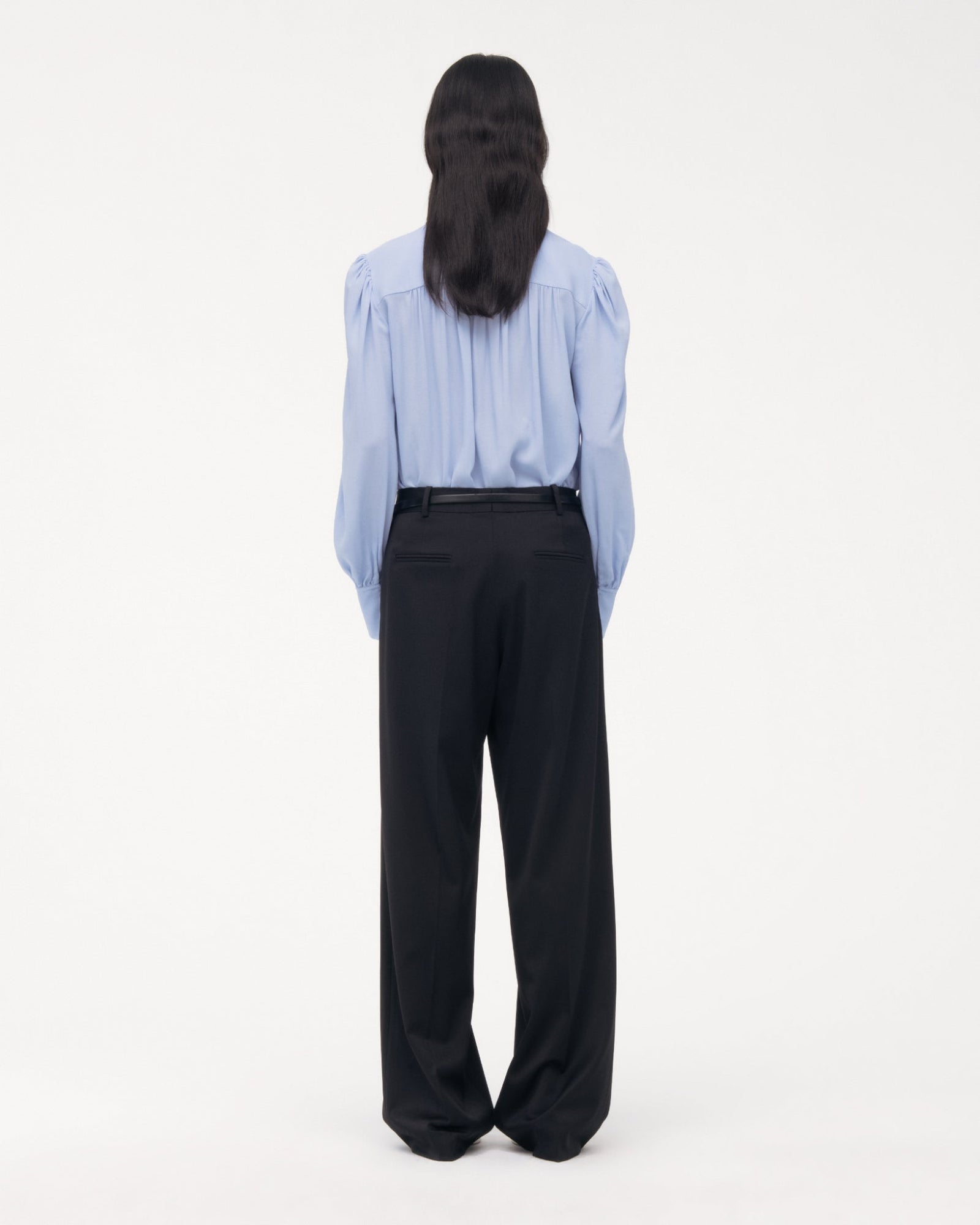 Another Tomorrow Gathered Blouse in Oxford Blue – Viscose Women's Top