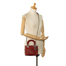 Dior | Pre-Owned Mini Embossed Calfskin Cannage Studded Flower Lady | Red