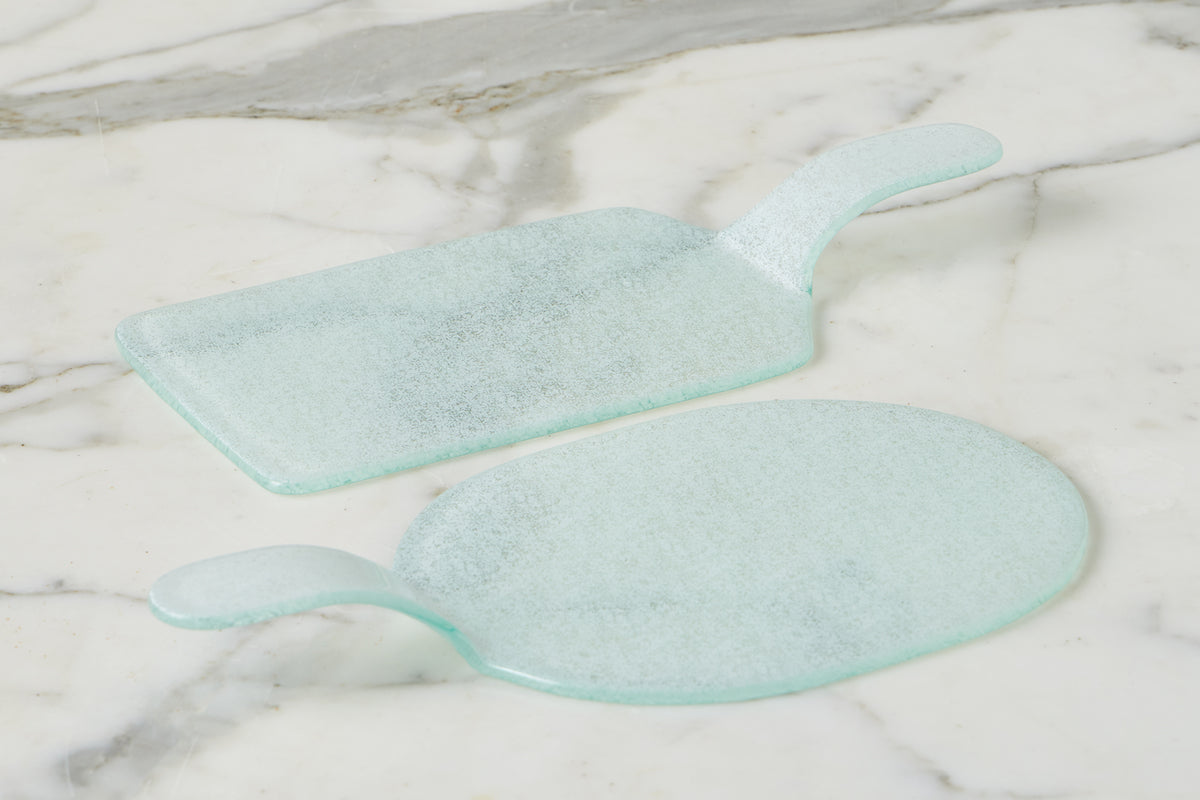 Mini Glass Rectangle Cheese Trays | White | Set of 4