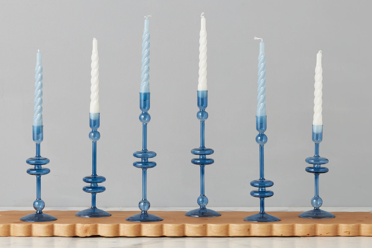 Glass Candlestick | Sapphire | Medium | Set of 2