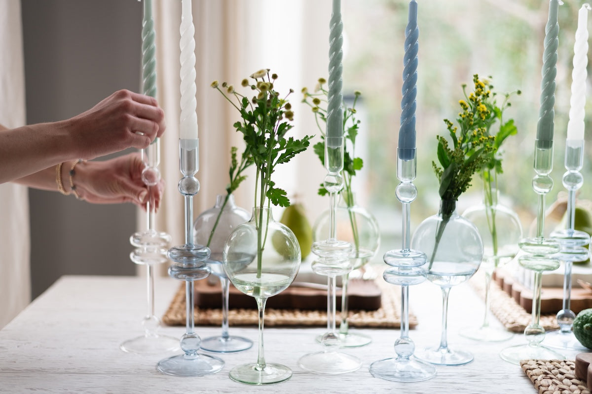 Glass Candlestick | Denim | Large | Set of 2