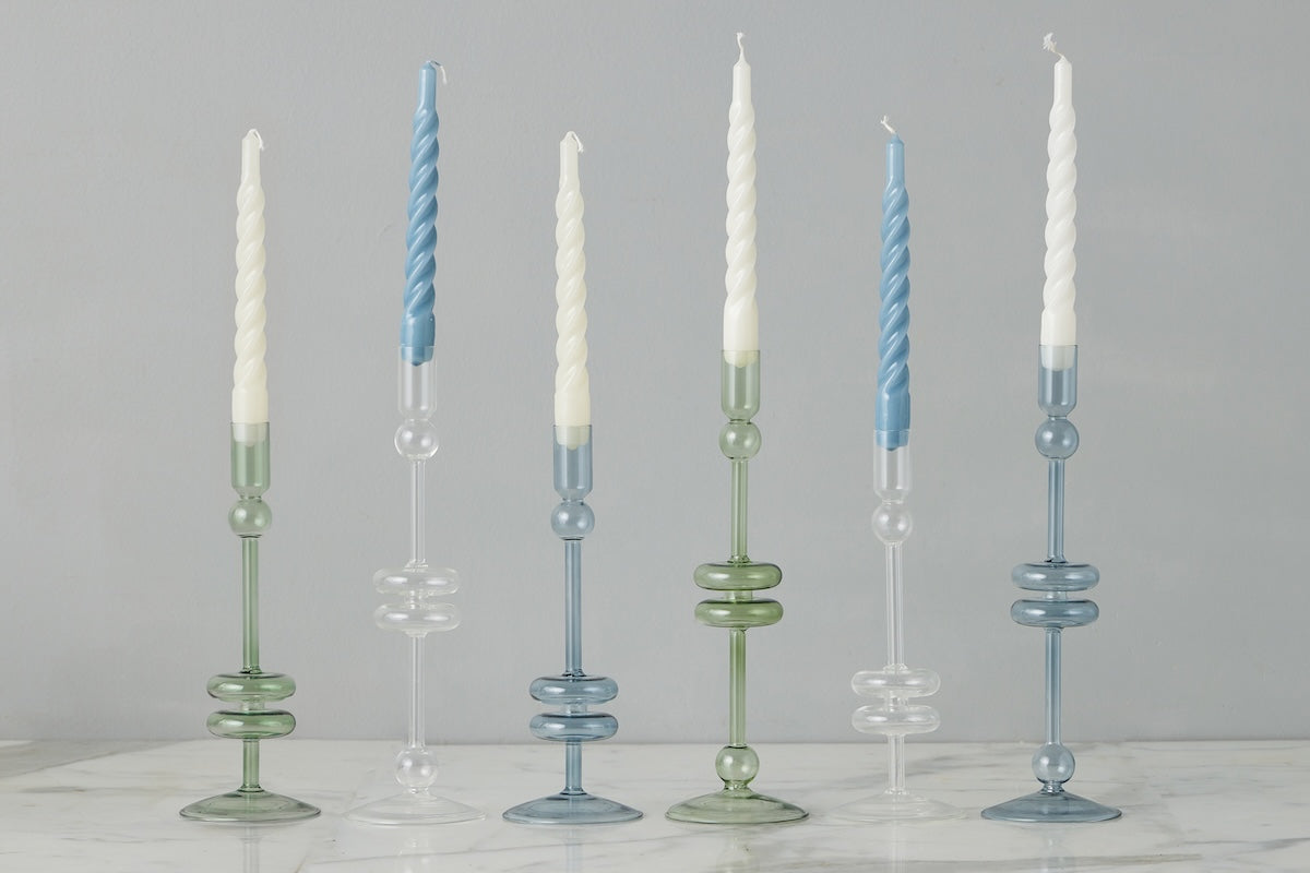 Glass Candlestick | Sage | Large | Set of 2