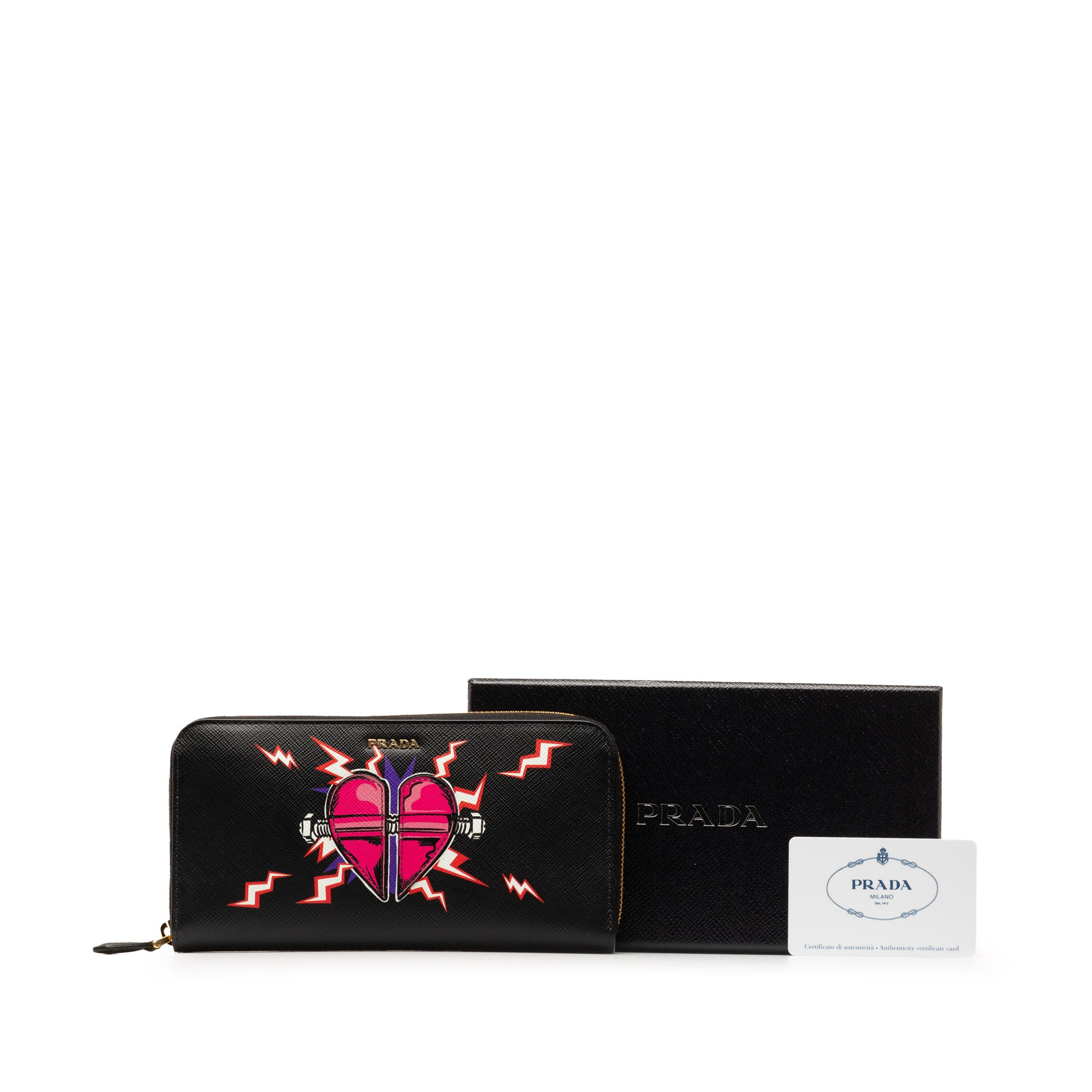 Prada | Pre-Owned x Universal Studios Saffiano Frakenstien Heart Long Wallet | Black