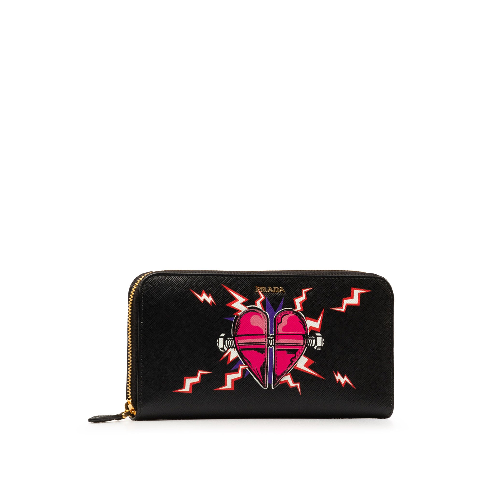 Prada | Pre-Owned x Universal Studios Saffiano Frakenstien Heart Long Wallet | Black