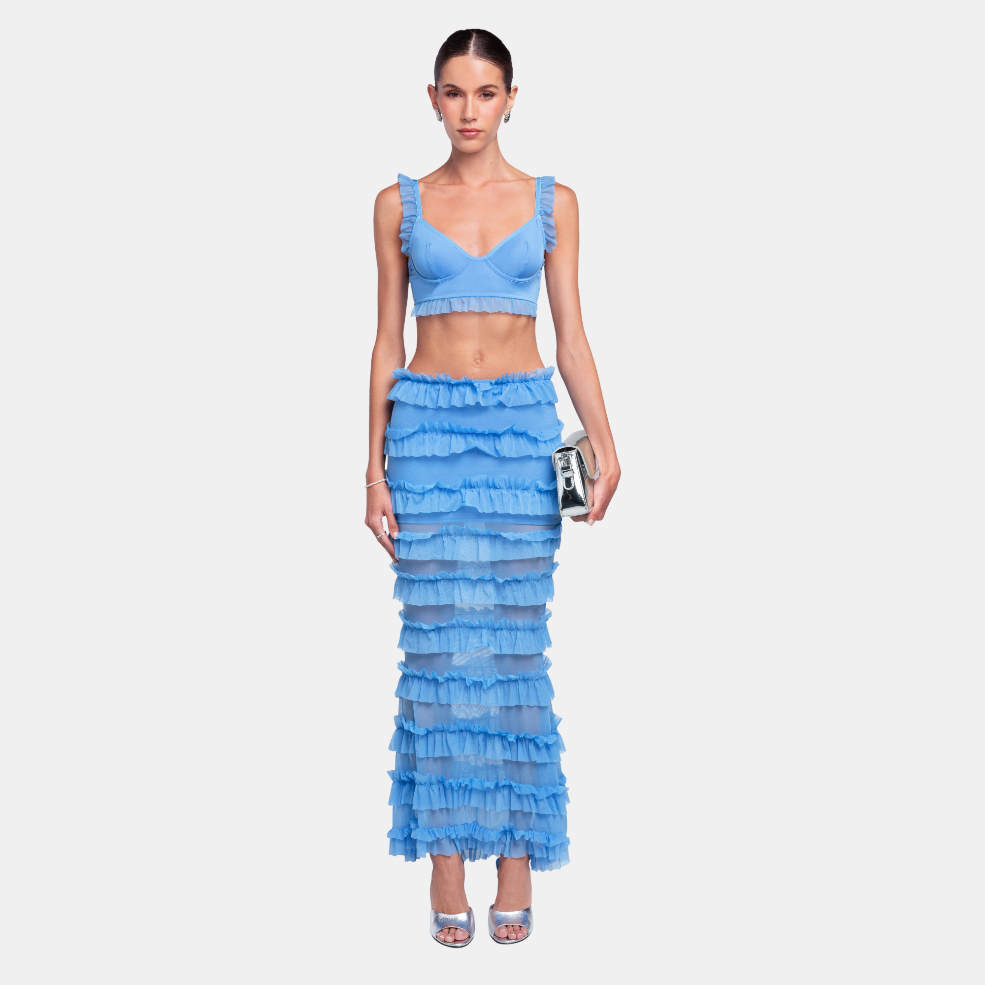 OW Collection Gracie Maxi Skirt | Baby Blue