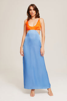 GINIA Bridget Maxi Dress  in Persimmon/Malibu Blue