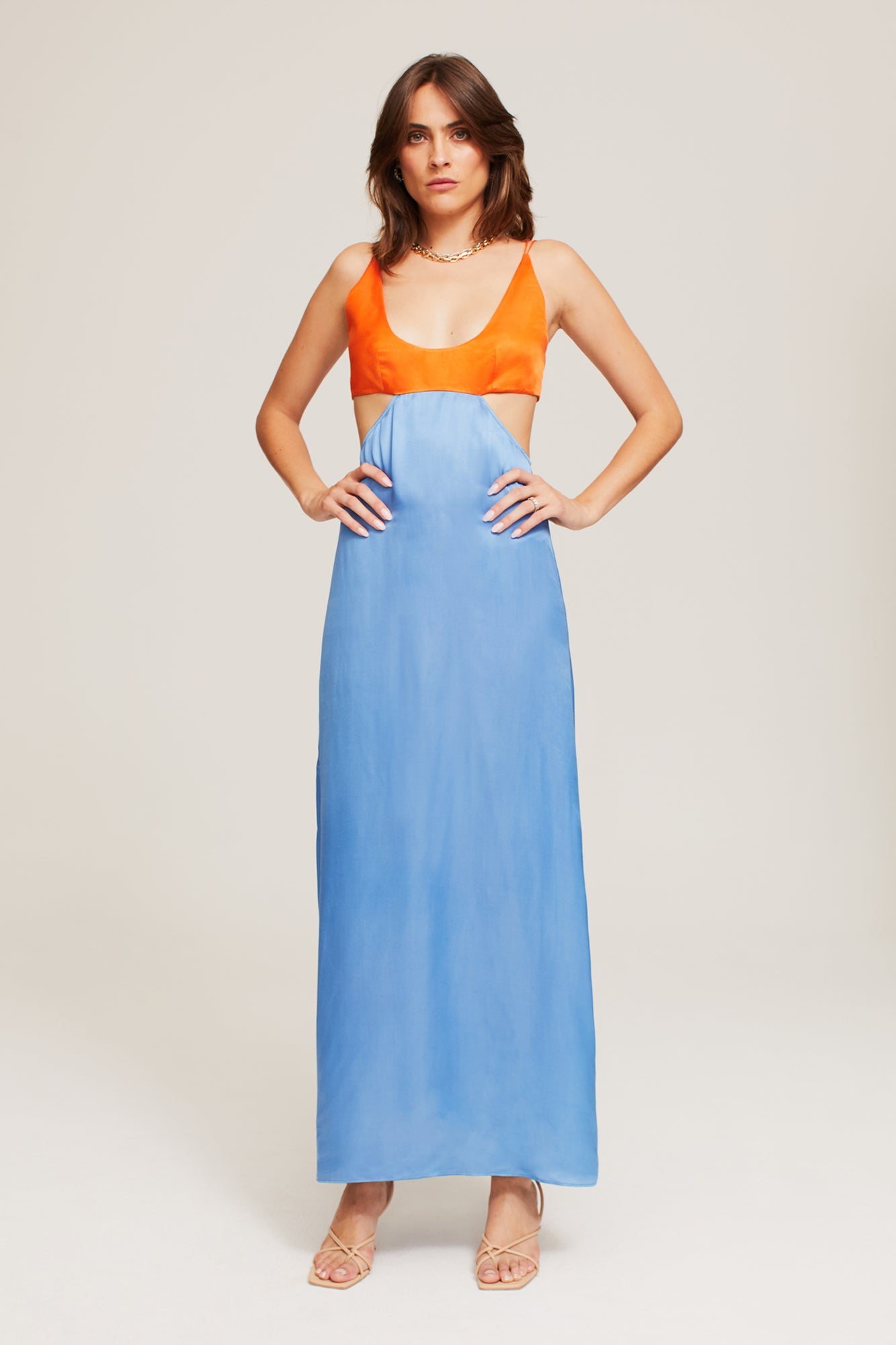 GINIA Bridget Maxi Dress  in Persimmon/Malibu Blue