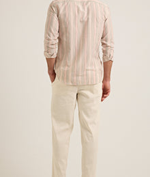 Giles Stripe Classic Collar Tailored Fit Cotton Shirt With Soft Stripe | Pink/Grey Stripe