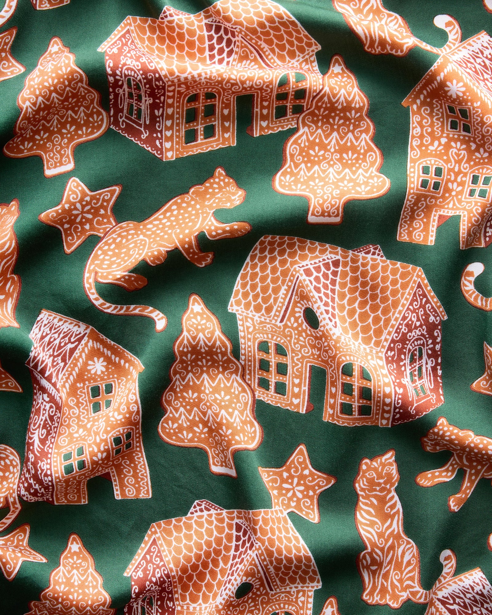 Gingerbread Party - Eco Satin Sleep Shirt - Hunter Green - Printfresh