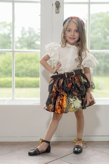 Girl | Alexis Brown Floral Print Skirt with Belt