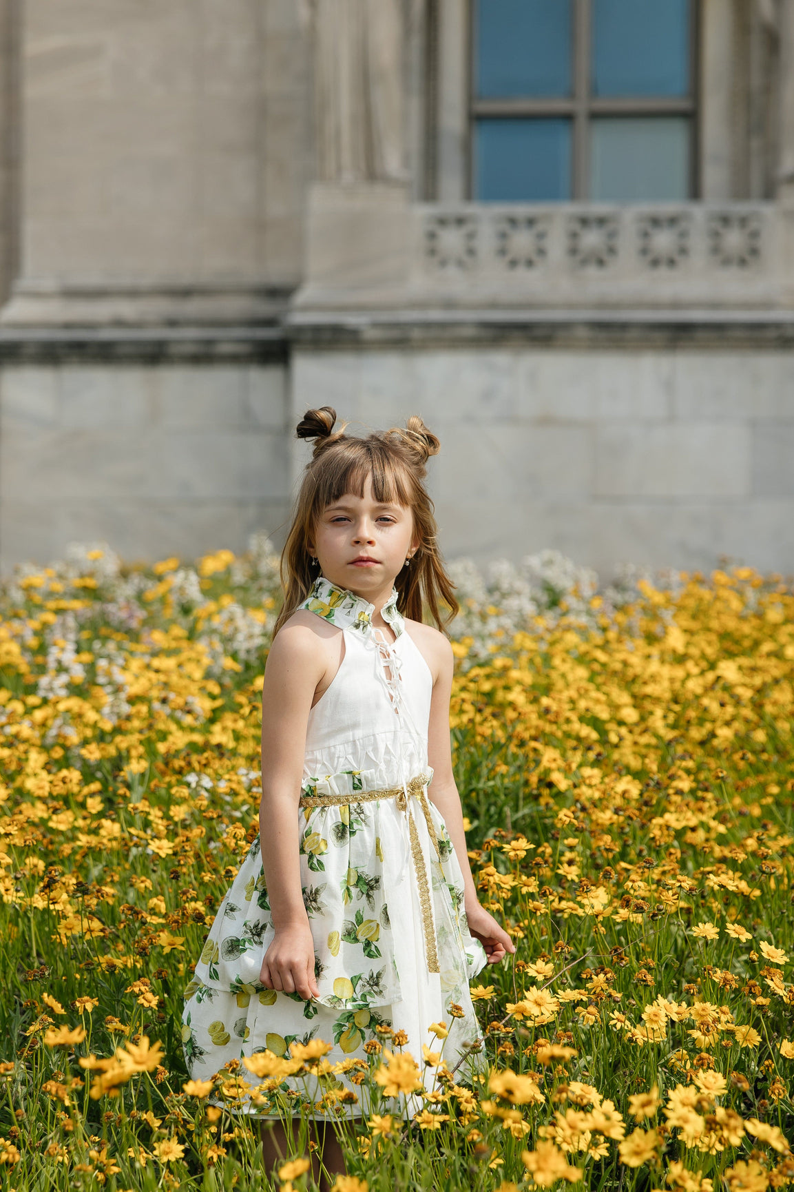 Girl | Amalfi Lemon Dress | White x Green x Yellow