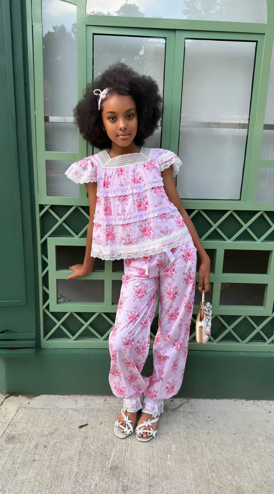 Girl | Amelia Pink Flower Print Short Sleeve Top
