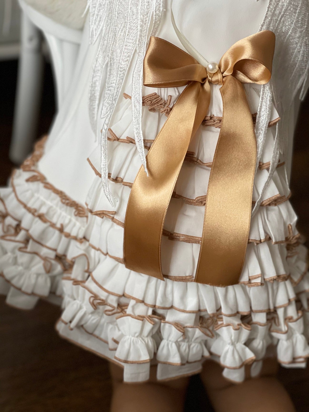 Girl | Angelina Feather Wings Dress | White x Gold