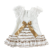 Girl | Angelina Feather Wings Dress | White x Gold