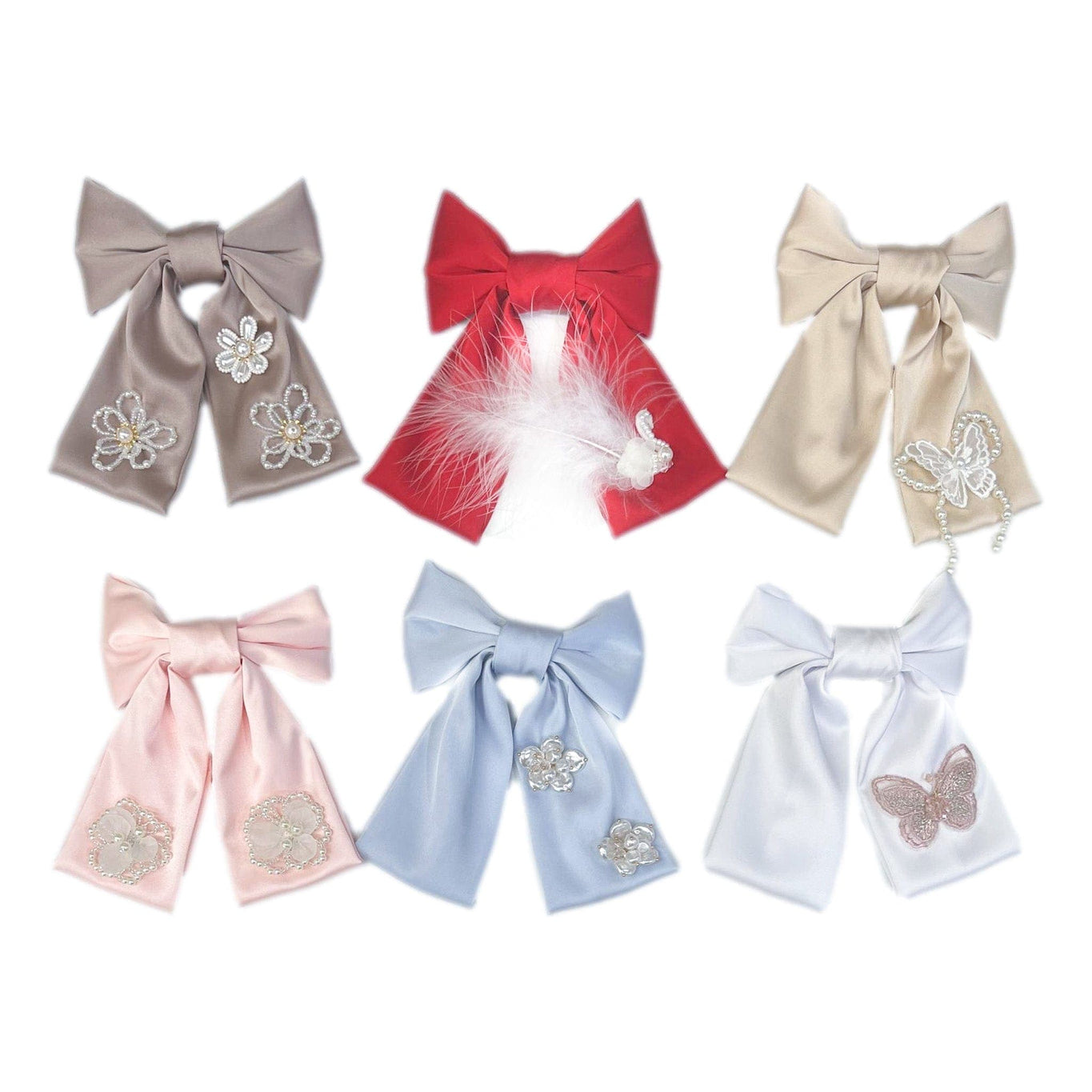 Girl | Anise Satin Embroidered Hair Bows | White