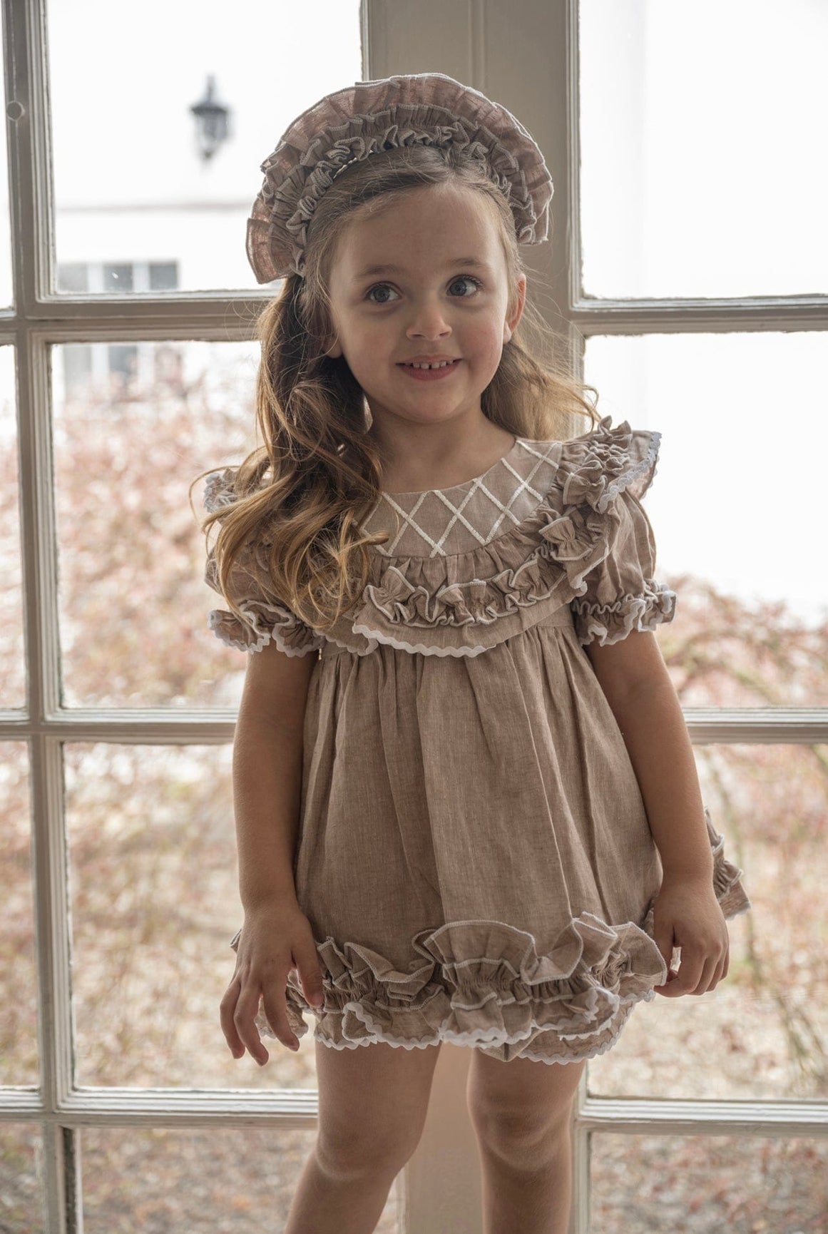 Girl | Ashlyn Tan Linen Top and Shorts Set | Beige