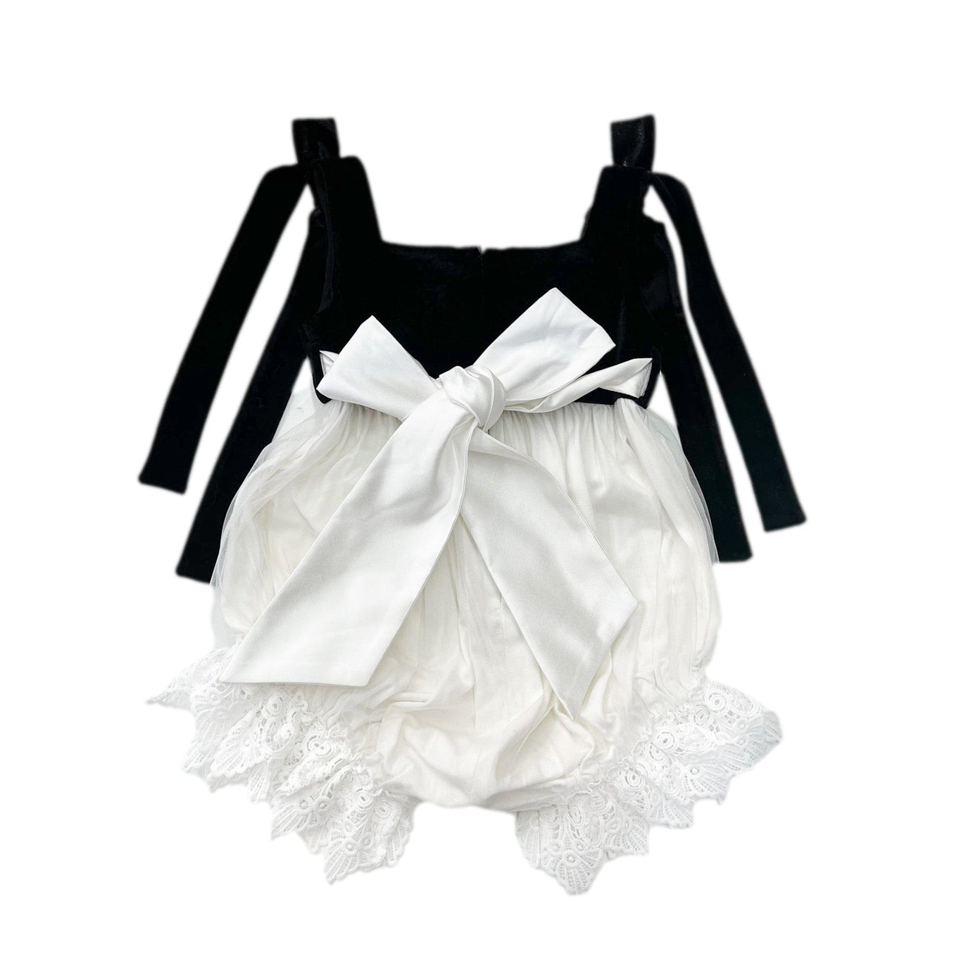 Girl | Audrey Velour Top and Tulle Romper | Black x White