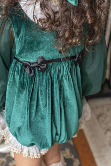 Girl | Aurora Royal Green Velour Romper