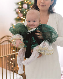 Girl | Aurora Royal Green Velour Romper