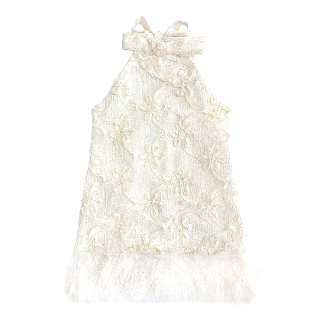 Girl | Ava Ivory Flower Faux Fur Dress