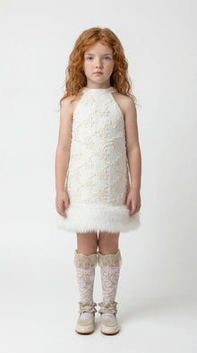 Girl | Ava Ivory Flower Faux Fur Dress