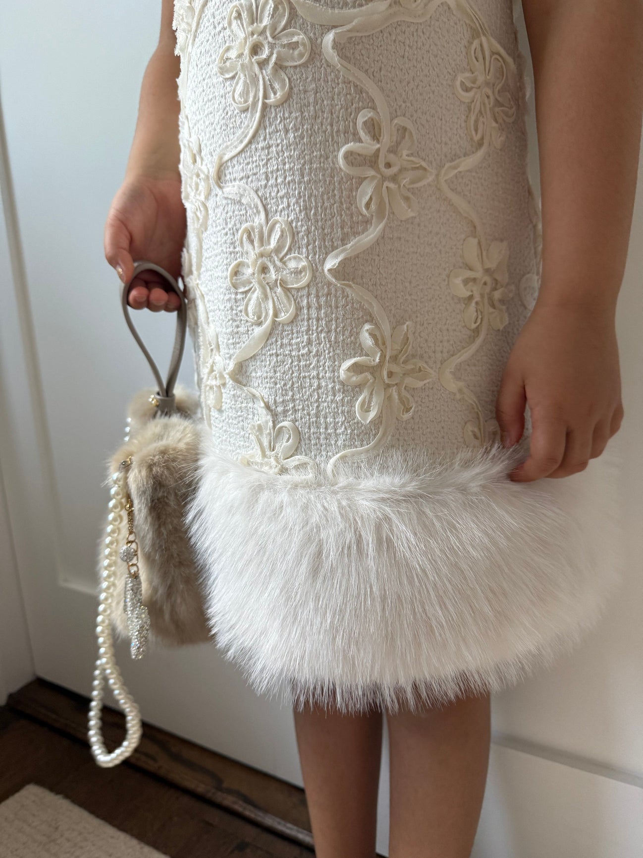 Girl | Ava Ivory Flower Faux Fur Dress