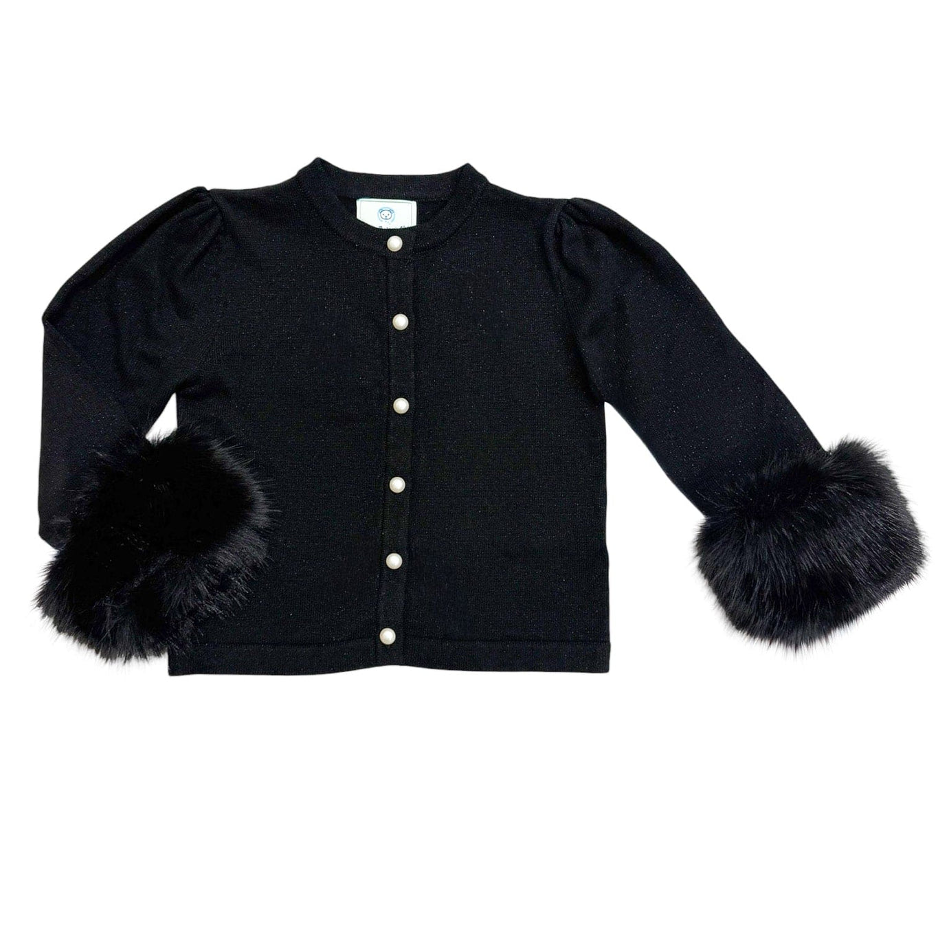 Girl | Black Faux Fur Knit Wool Cardigan