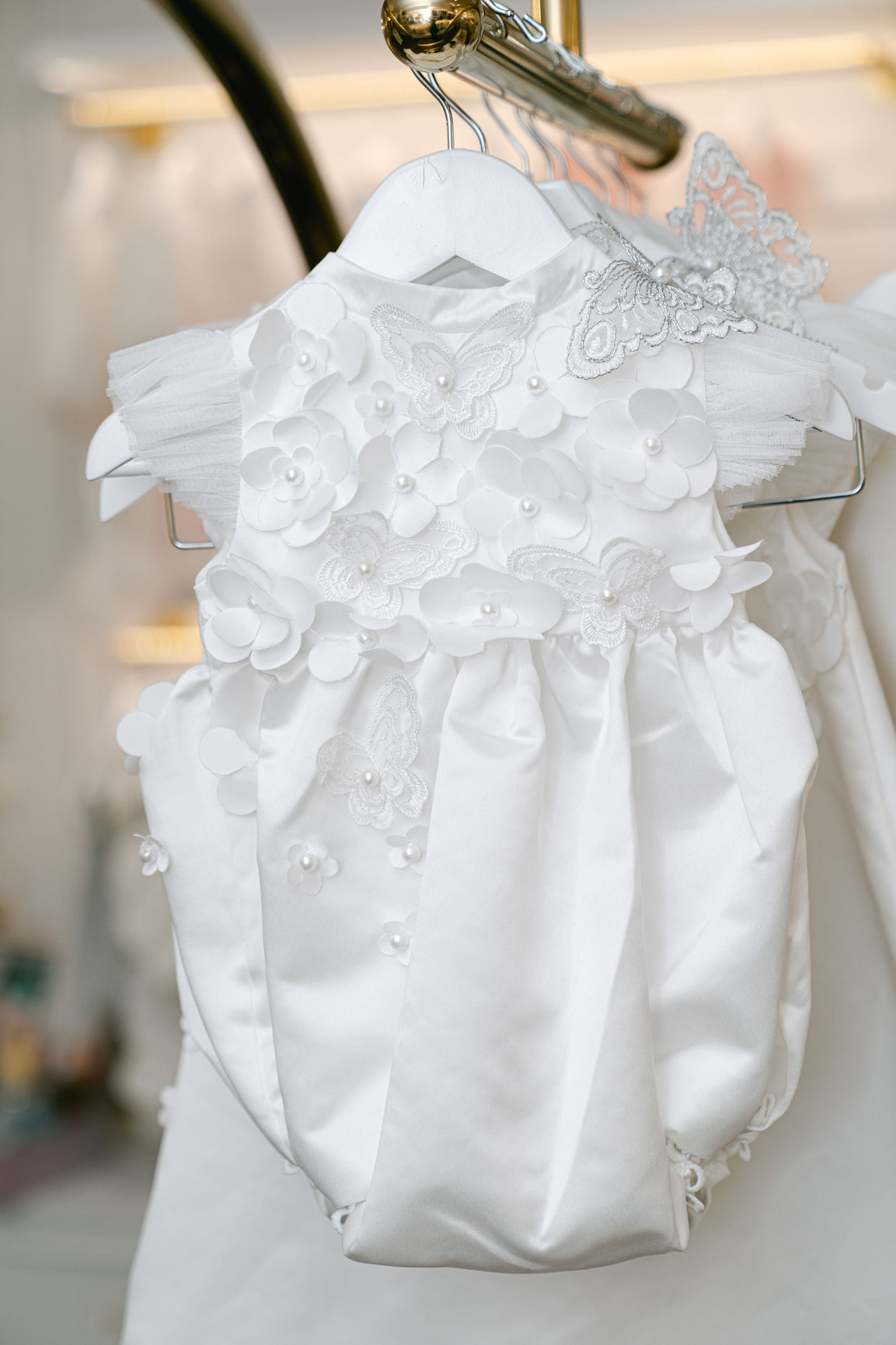 Girl | Butterfly White Satin Ceremony Romper