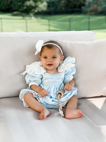 Girl | Charlotte Baby Linen Romper | Blue