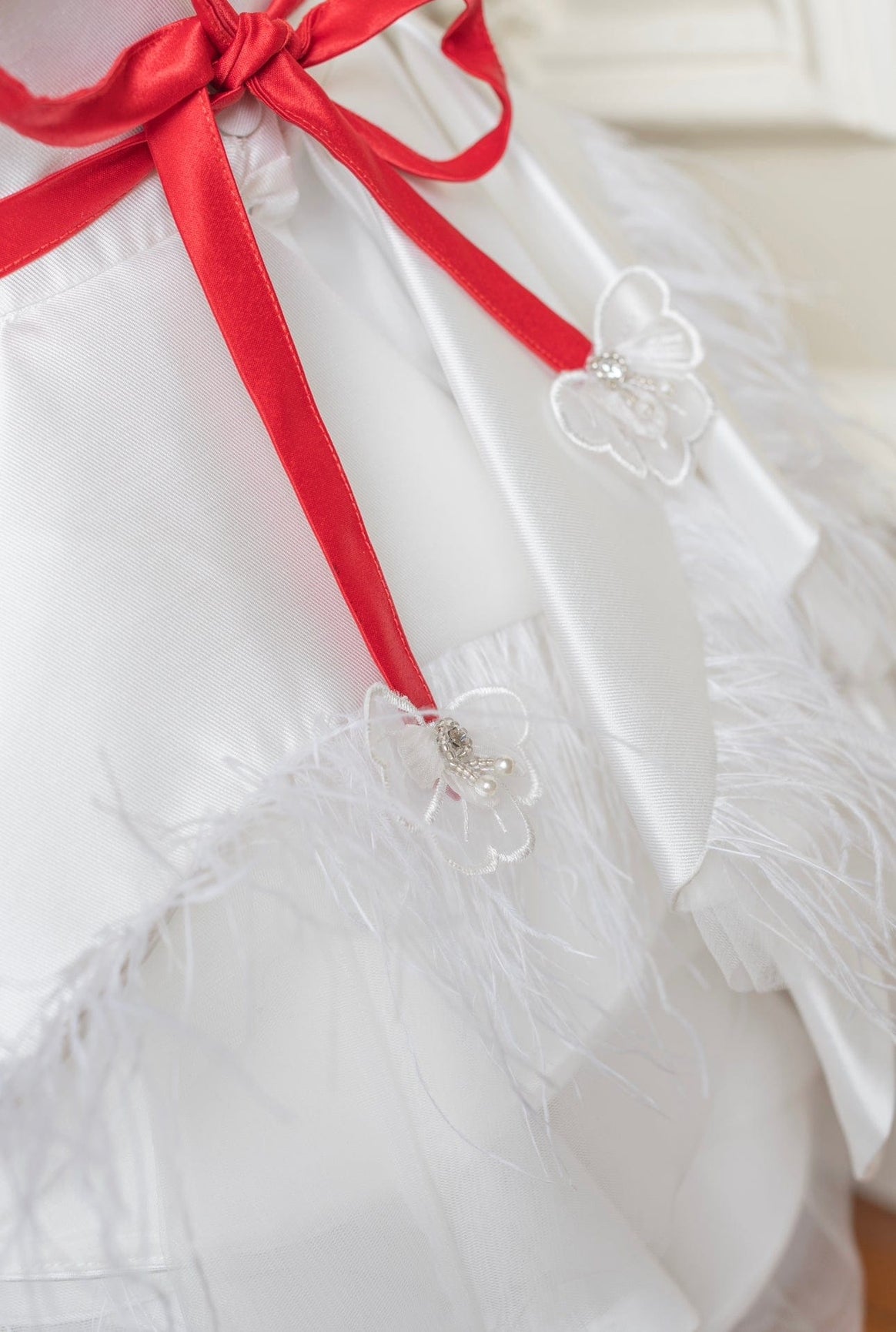 Girl | Constanza Ceremony Dress with Bow | White x Red
