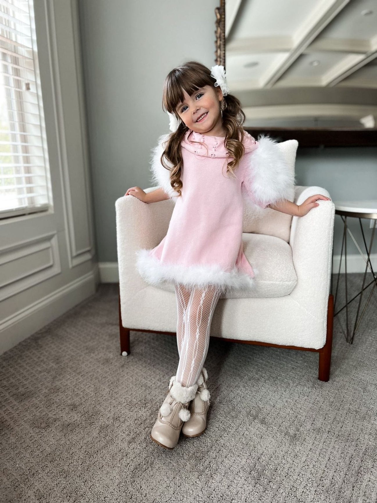 Girl | Ella Knit Feather Dress | Pink