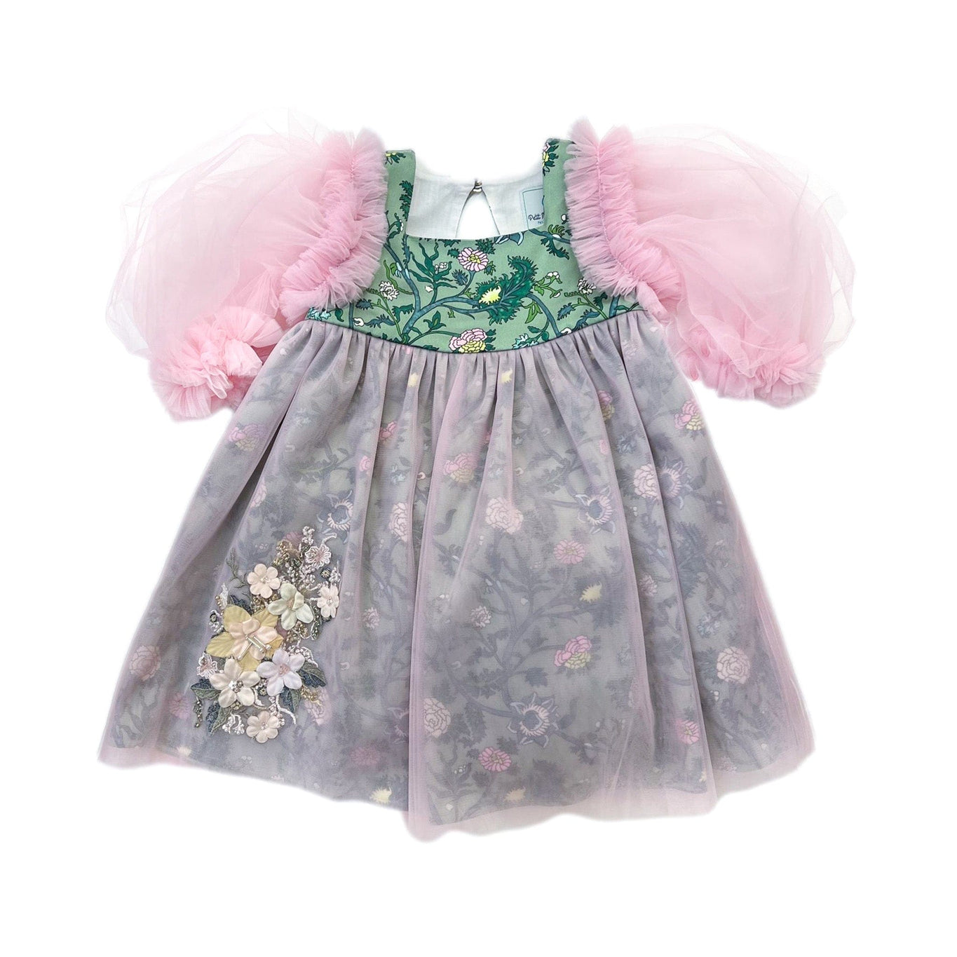 Girl | Eva And Floral Tulle Dress | Pink x Green