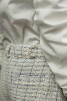 Girl | Iris Blouse and Tweed Shorts Set | White x Ivory x Blue