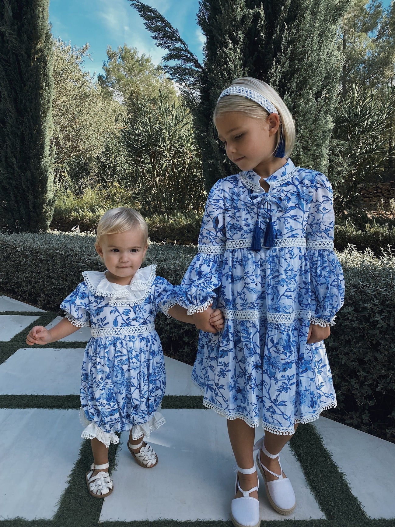Girl | Jaylin Blue and White Linen Romper