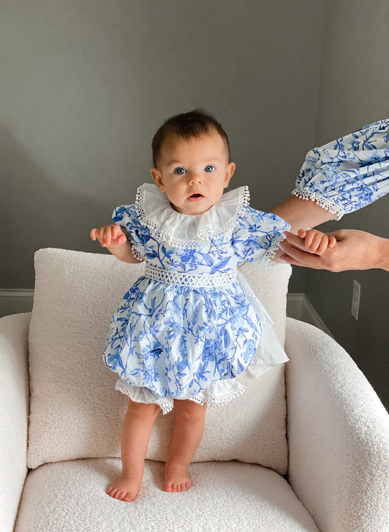 Girl | Jaylin Blue and White Linen Romper