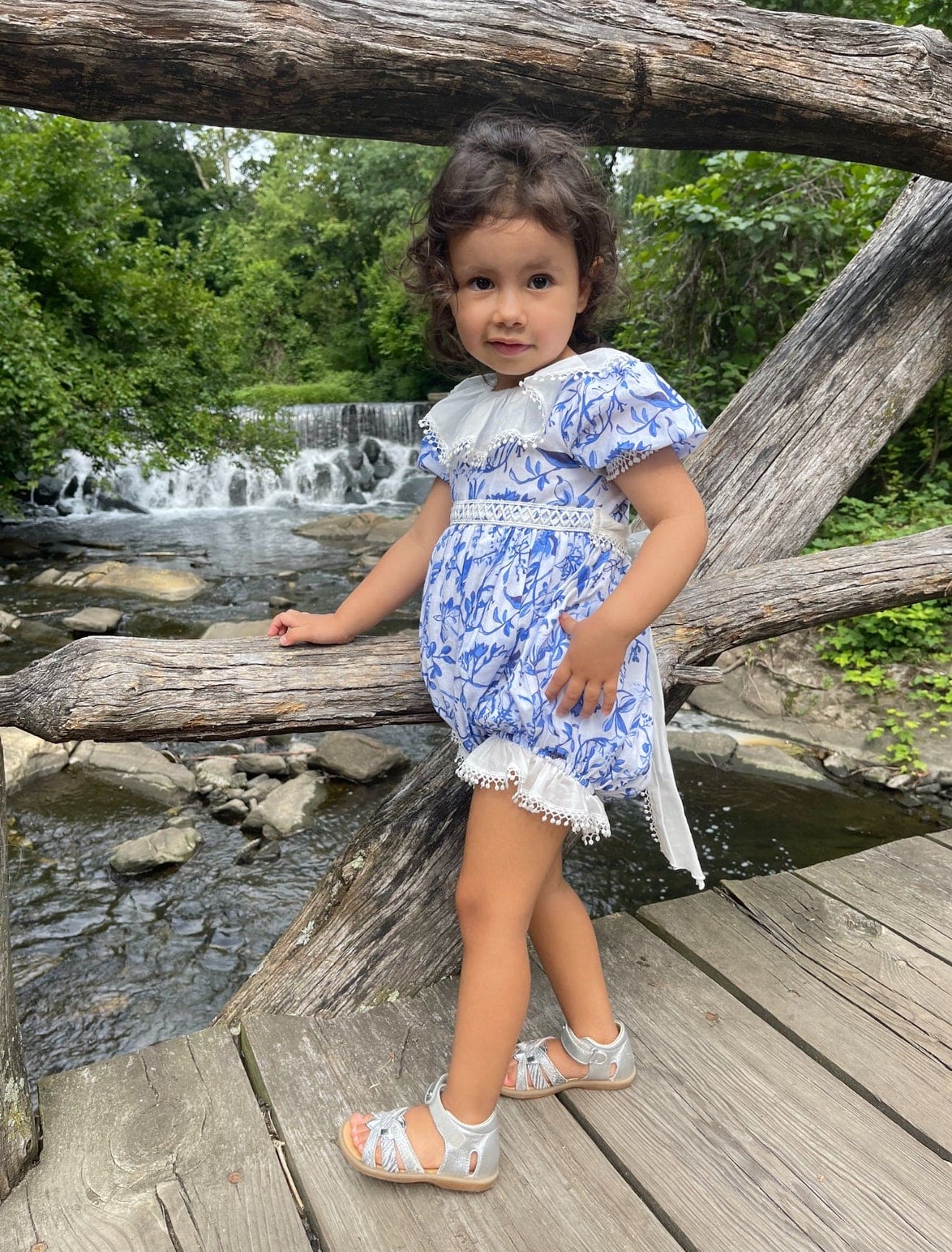 Girl | Jaylin Blue and White Linen Romper