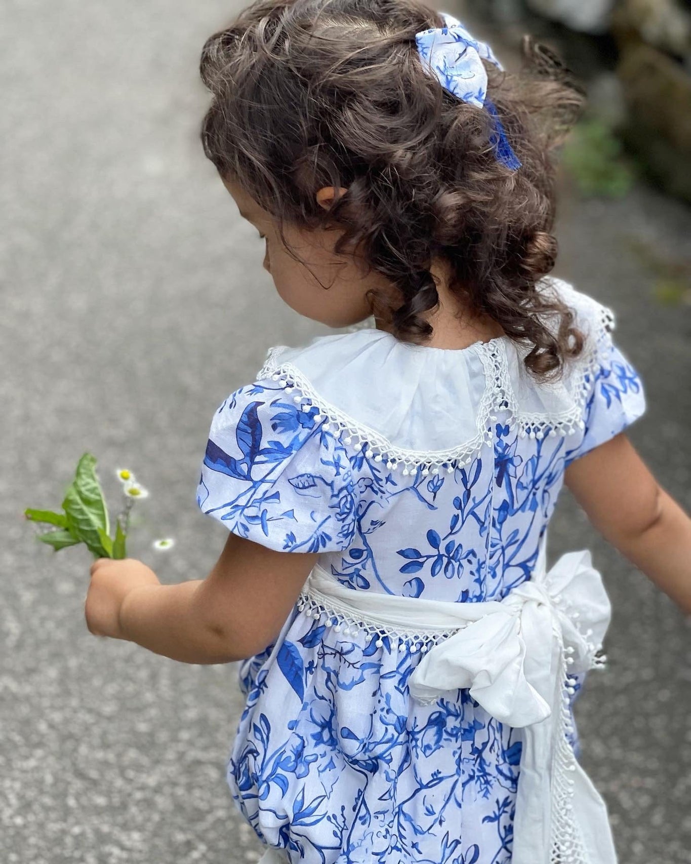 Girl | Jaylin Blue and White Linen Romper