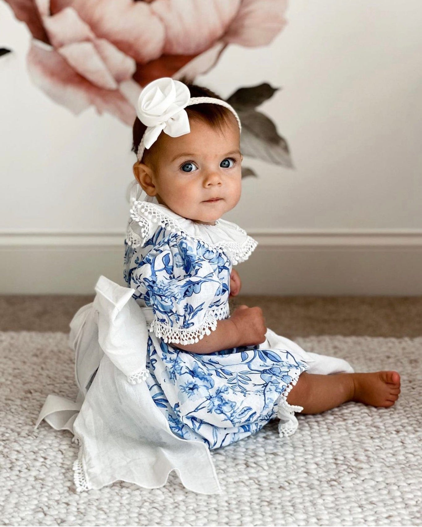 Girl | Jaylin Blue and White Linen Romper