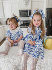 Girl | Jaylin Blue and White Linen Romper