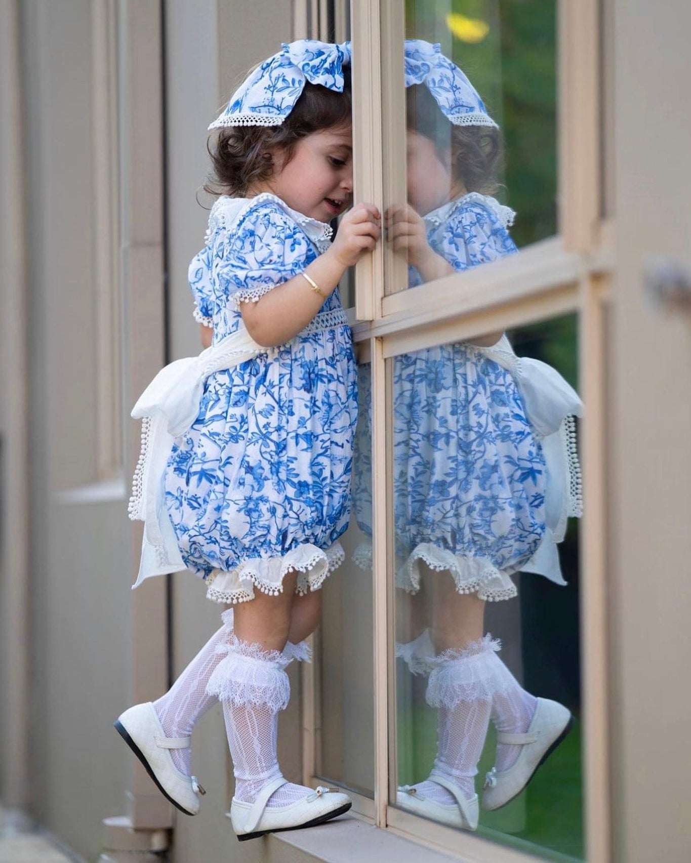 Girl | Jaylin Blue and White Linen Romper