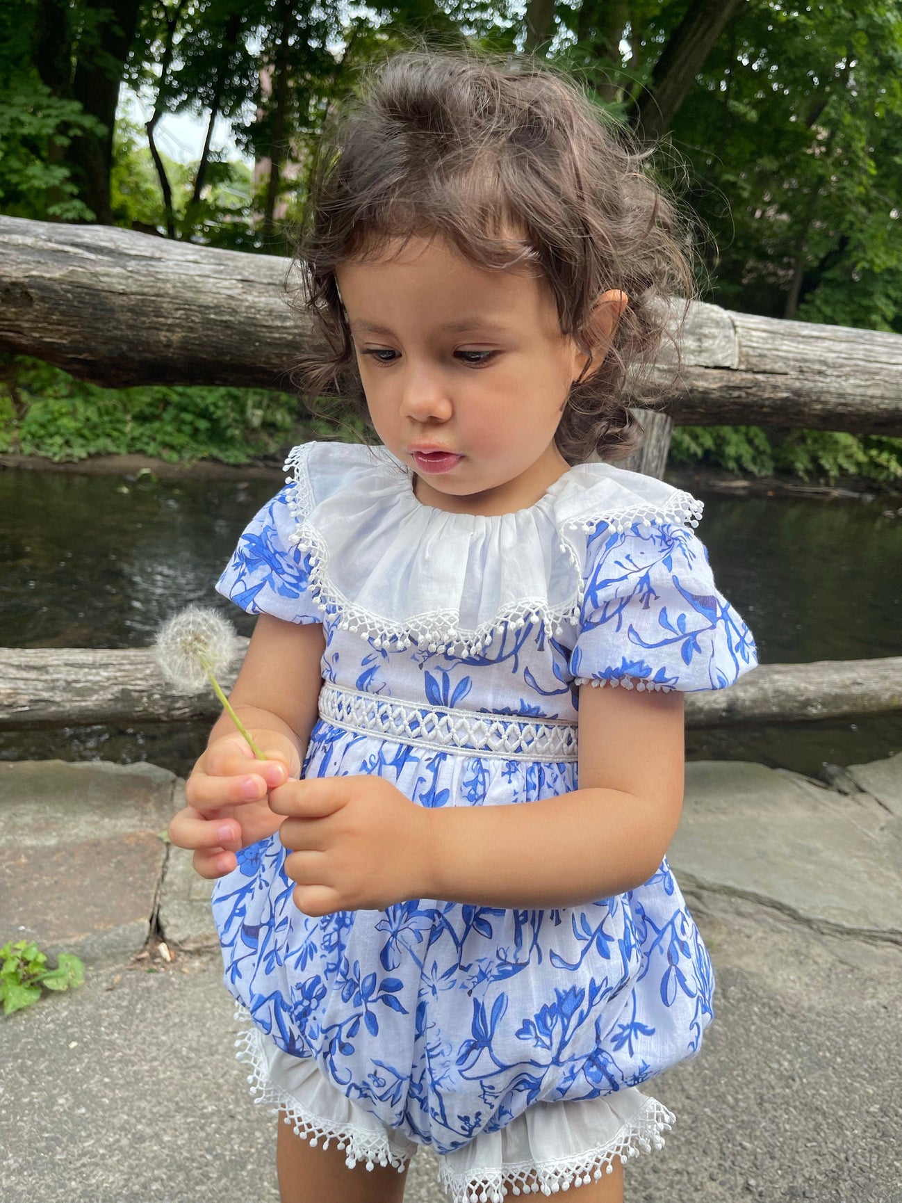 Girl | Jaylin Blue and White Linen Romper