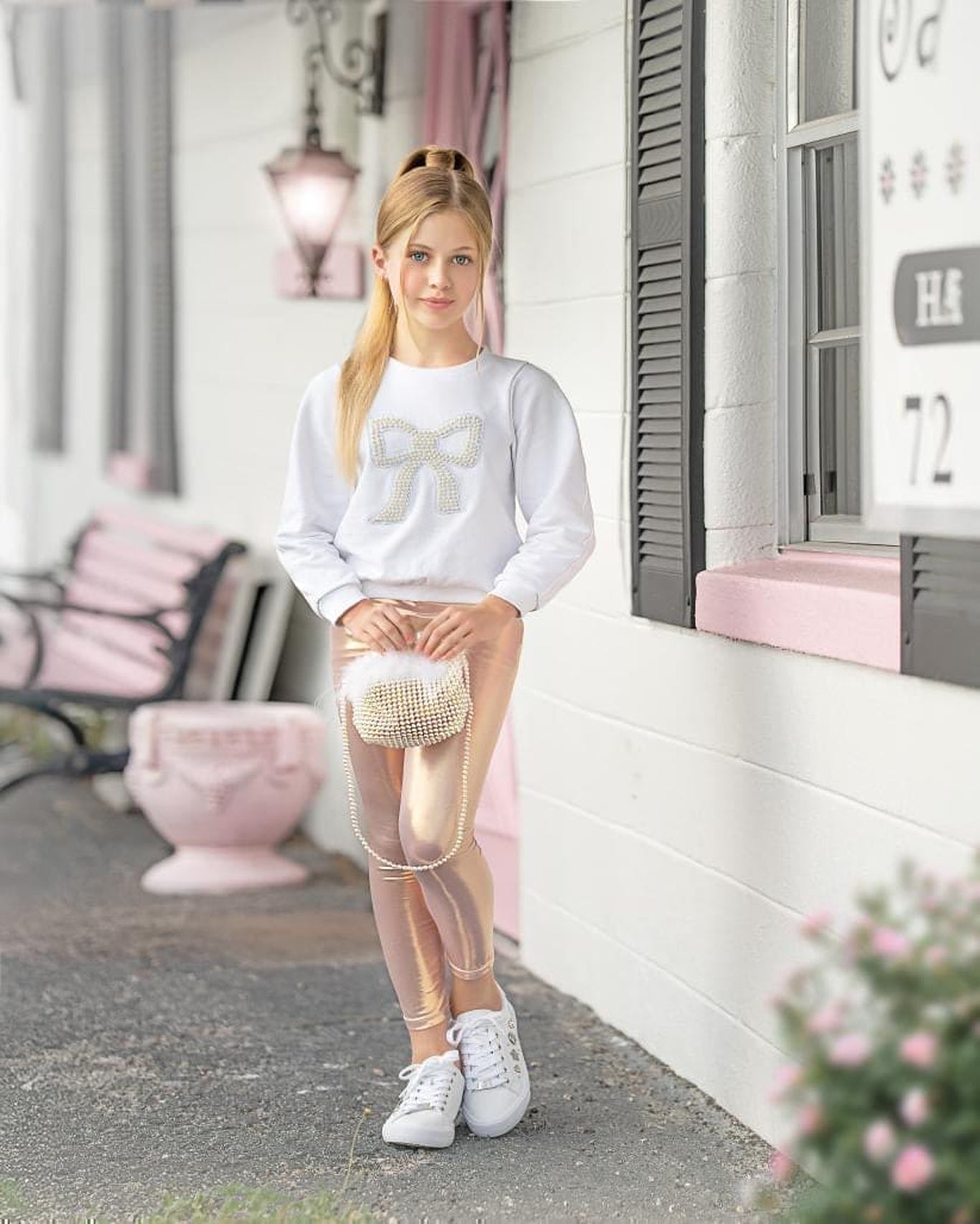 Girl | Metallic Vegan Leather Leggings | Pink