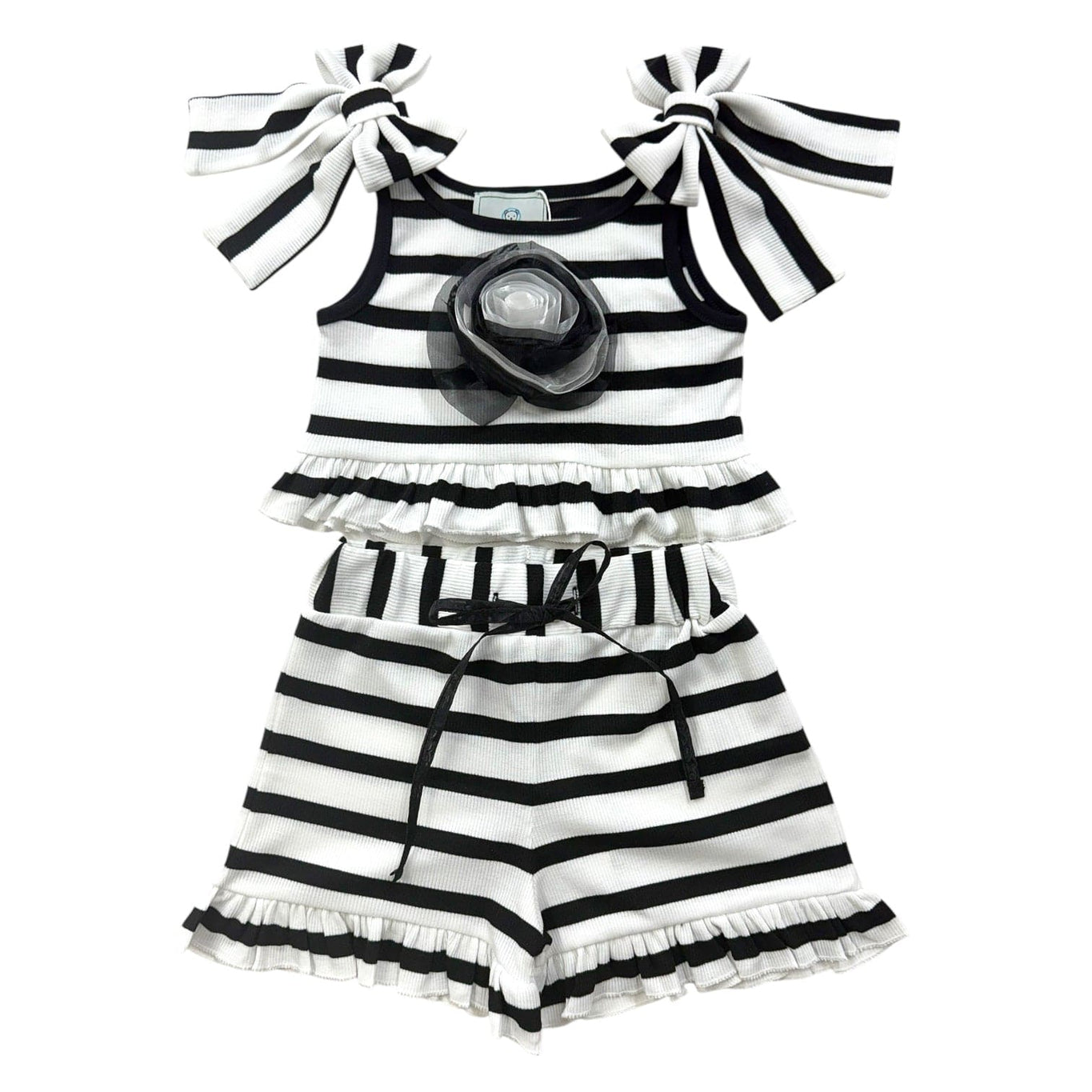 Girl | Monaco Black and White Striped Top and Shorts Set