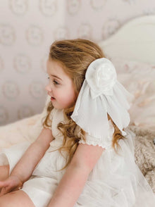 Girl | Sienna Flower Pleated Hair Bow | White