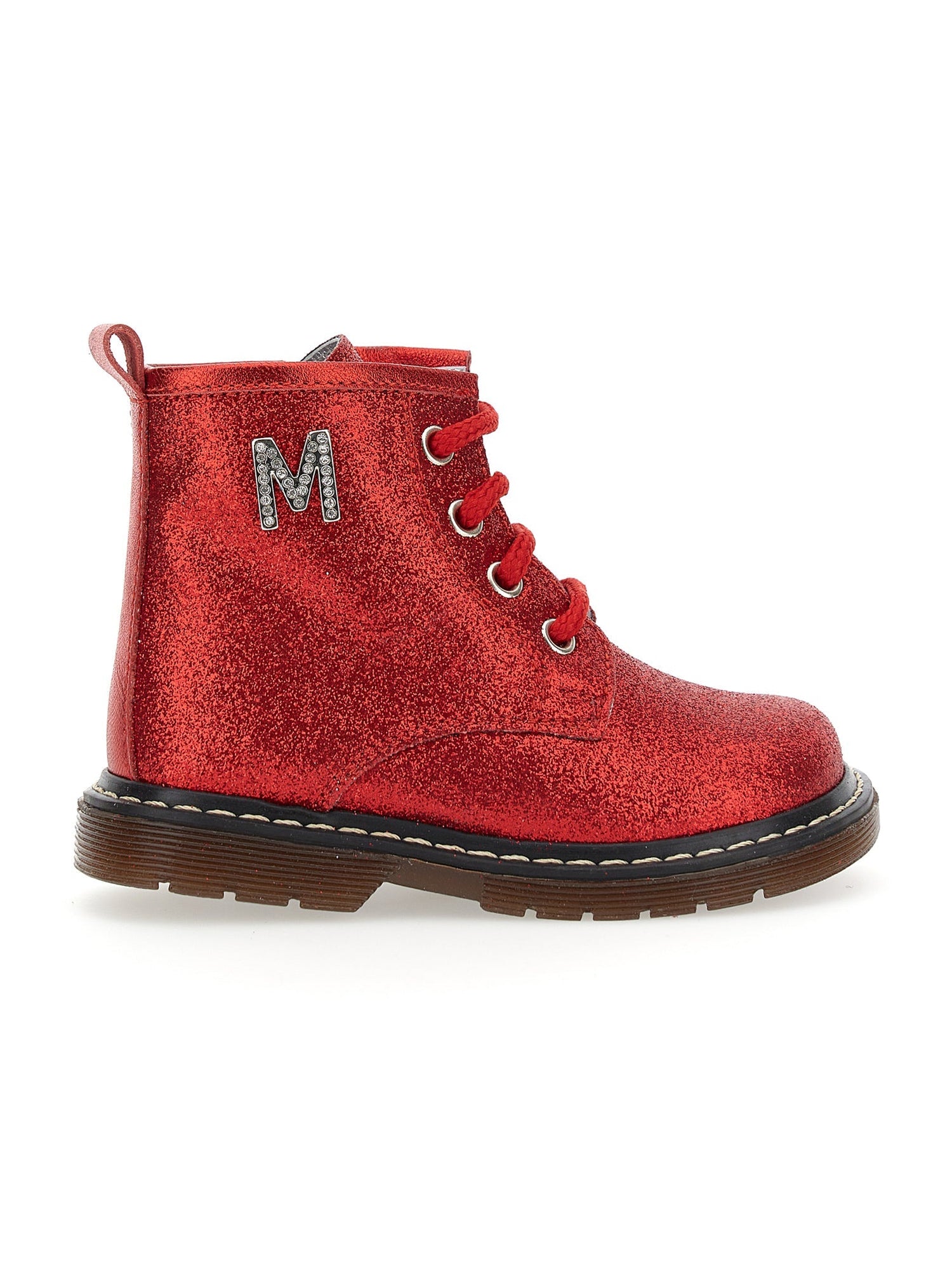 Girls | Glitter Lace-Up Combat Boots | Ruby Glitter