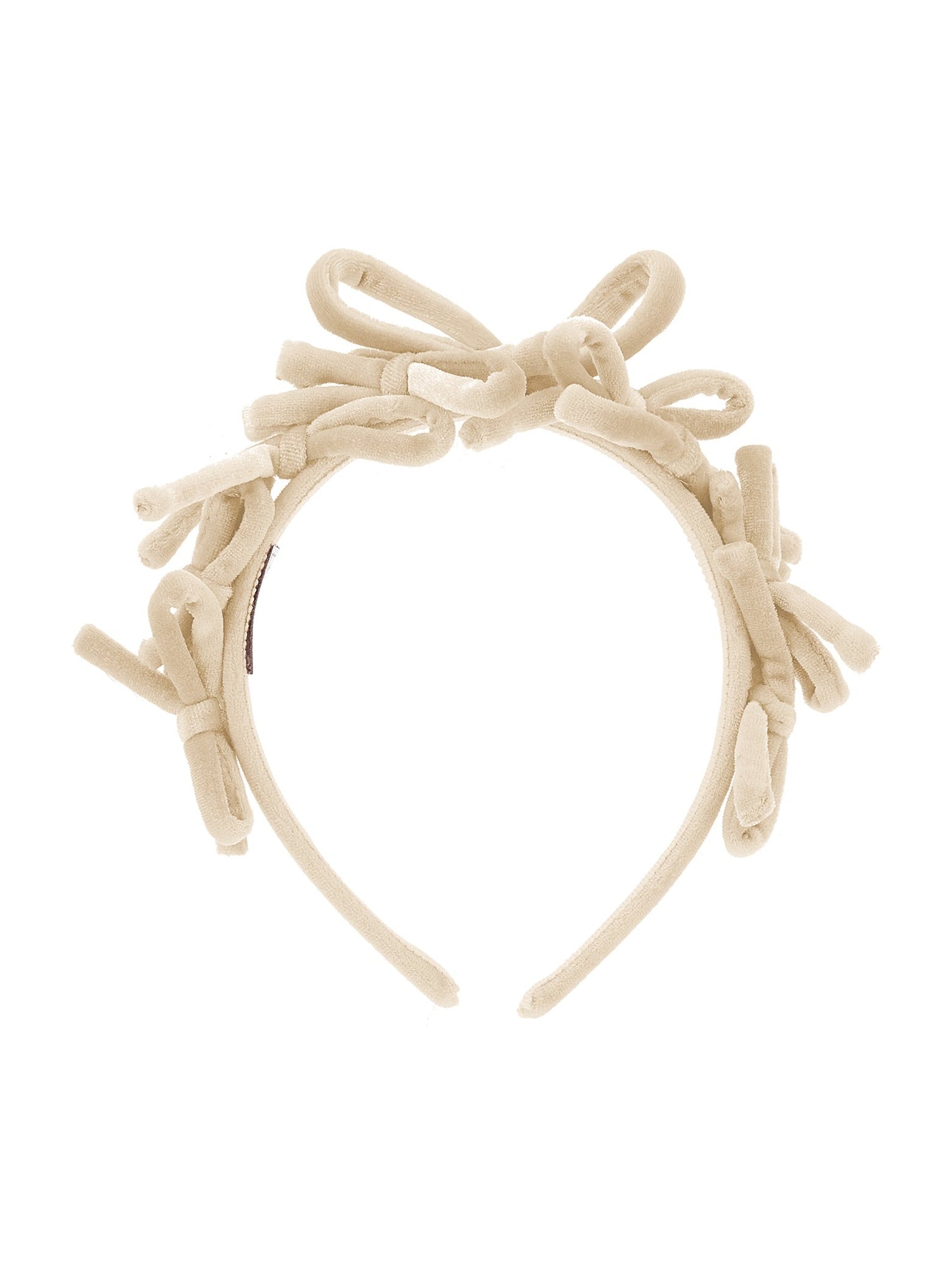 Girls | Velvet Headband With Bows | Beige